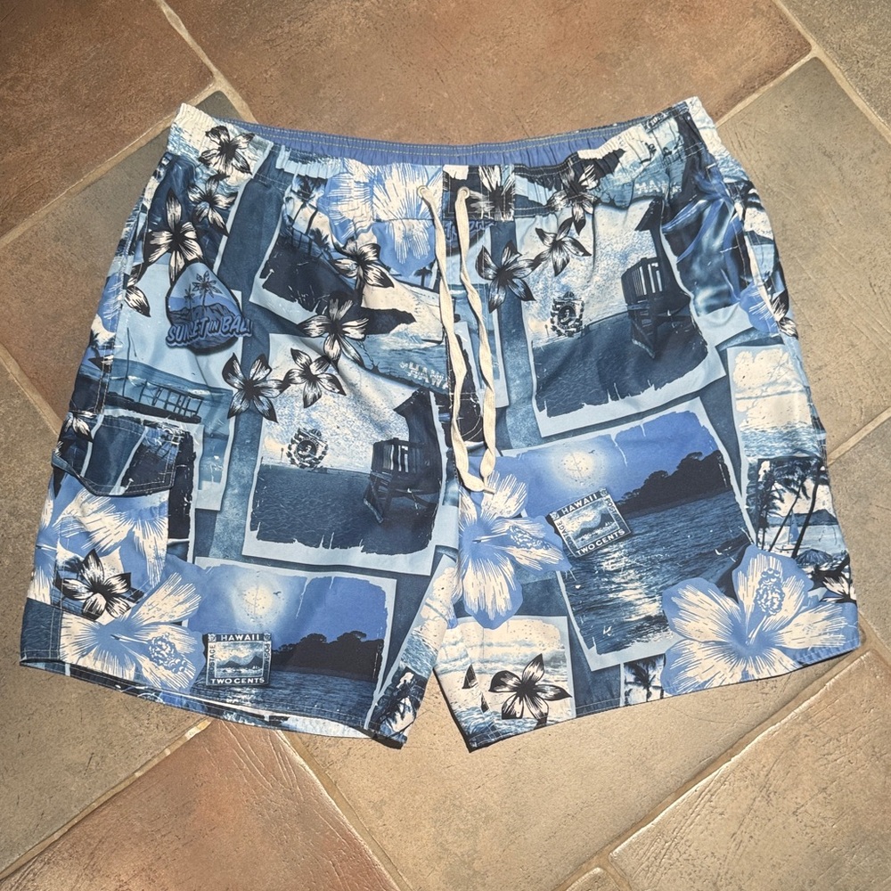 Newport Blue Blue Hawaii Floral Print Swim Shorts bathing suit Trunks Sz XXL